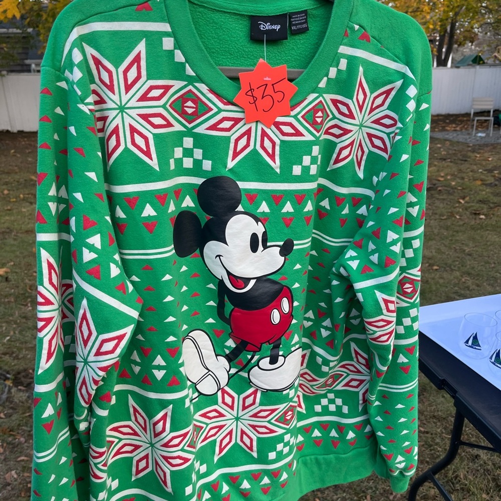 Disney Festive Christmas Green Mickey Mouse Pullover Sweatshirt XXL